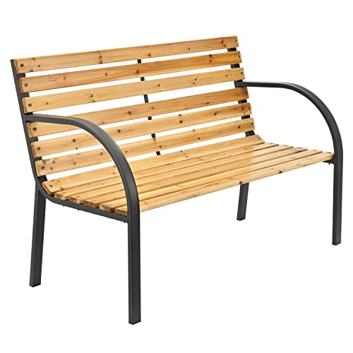 Juskys Gartenbank Modena — 2-Sitzer Holzbank mit Armlehnen & Rückenlehne — wetterfeste Sitzbank 120x62x82 cm - Bank mit Seitenelementen aus Stahl