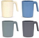 Showithgreen Tasse mit Henke, 4er Kaffeetassen |450 ml Trinkbecher für Kinder und Erwachsene|Becher ohne Melamin für Wasser Milch Tee| Spülmaschinen & Mikrowellengeeignet?