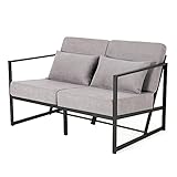 Mingone 2 Sitzer Sofa Taupe Klein Couch mit Armlehnen Gepolsterter Sofa mit Leinen Retro Sofa Metall für Wohnzimmer Empfang Café, 114 x 72 x 72cm