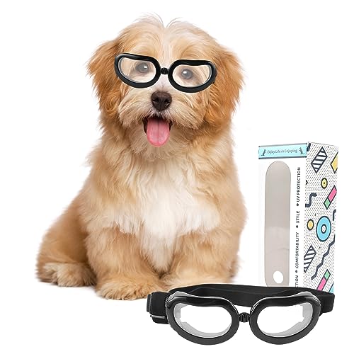 Kleine Hundebrille Hunde Hundebrille Einstellbar Sonnenbrille für Kleine Hunde für UV-Schutz Schneesicher Winddicht Sonnenbrille mit flexiblen Riemen für Welpen ， Katzen （Transparente Farbe