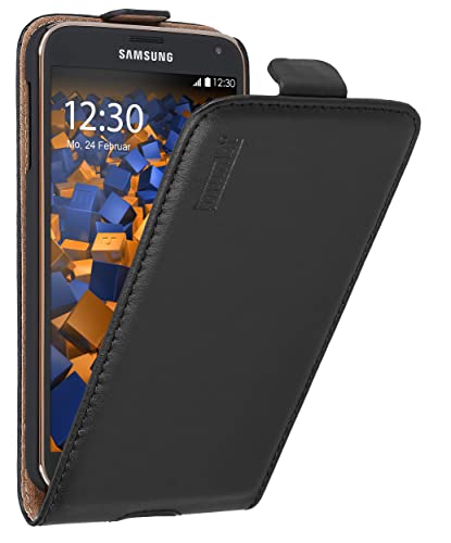 mumbi Echt Leder Flip Case kompatibel mit Samsung Galaxy S5 / S5 Neo Hülle Leder Tasche Case Wallet, schwarz