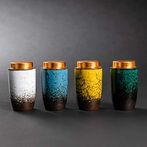 LXTIN Tragbare Kaffeezucker-Tee-Vorratsbehältergläser, Tee-Kaffeezucker-Set Keramik, 4-teilige Vorratsbehältergläser im chinesischen Stil Weiß/Grün/Blau/Gelb