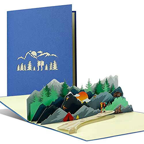 Gutschein zum Wandern I Zelten I Klettern, Einladungskarte für Wanderurlaub I 3D Pop Up Reisegutschein für Bergsteiger und Wanderer, H39AMZ