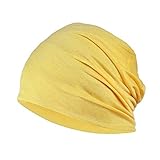 YOFASEN Slouchy Beanie Mütze - Chemo Cancer Kopfbedeckung aus Baumwolle Schlafmütze Turban Kopfbedeckung Strecken Muslimisches Kopftuch für Frauen Männer, Gelb, One size