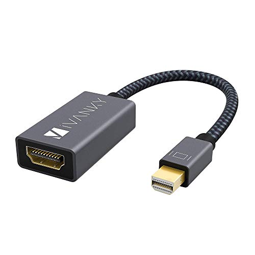 iVANKY Mini DisplayPort (Thunderbolt) to HDMI Adapter, Mini DP HDMI Adapter Nylon, geeignet für MacBook Air/Pro, Microsoft Surface Pro, Monitor, Projektor und weitere – 20cm, Grau