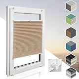 Home-Vision® Premium Plissee Faltrollo ohne Bohren mit Klemmträger / -fix (Beige, B25cm x H100cm) Blickdicht Sonnenschutz Jalousie für Fenster & Tür