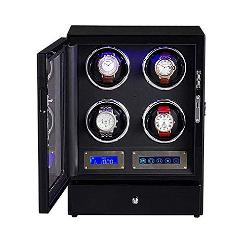 Uhrenschüttler, automatischer Uhrenbeweger zum Anschauen 4 Wickler LCD-Digitalanzeige LED-Beleuchtung Uhrenbox 5 Rotationsmodi mit Schublade Herren- und Damenuhren