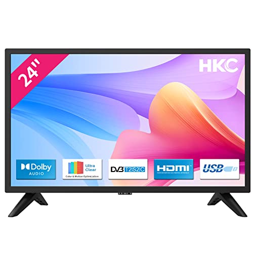 HKC 24F1D Fernseher 24 Zoll (TV 60 cm), Dolby Audio, LED, Triple Tuner DVB-C / T2 / S2, CI+, VGA PC Connection, HDMI, USB, digitaler Audioausgang, incl. Hotelmodus