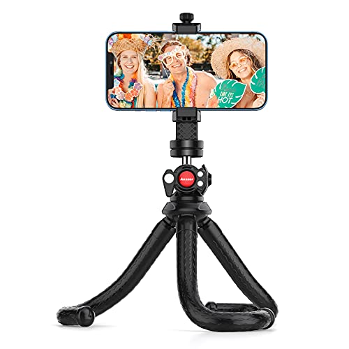 Anozer Handy Stativ, Smartphone Stativ flexibel, Tragbar Kamera Stativ mit Universalclip und Kaltschuhhalterung, um 360 °drehbares Tripod Selfie Stick für Smartphone, SLR-Sportkamera