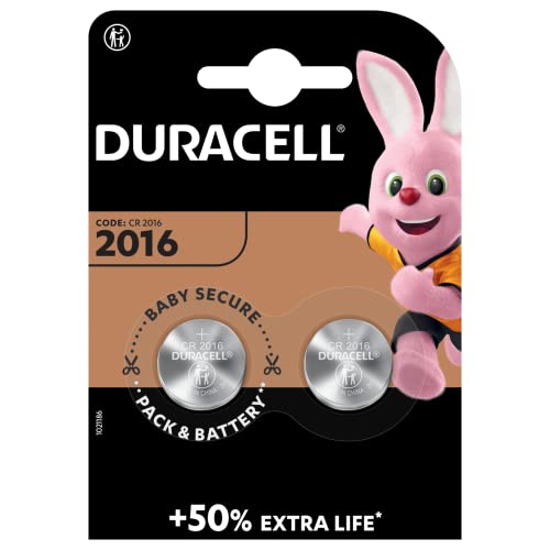 Duracell Specialty 2016 Lithium-Knopfzelle 3 V, 2er-Packung (CR2016 /DL2016) entwickelt für die Verwendung in Schlüsselanhängern, Waagen, Wearables und medizinischen Geräten.