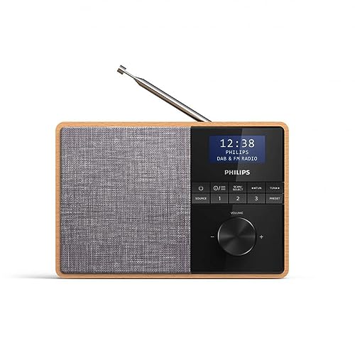 Philips R5505/10 Radio mit Bluetooth (Holzgehäuse, DAB+/UKW-Radio, 3'-Breitband-Lautsprechertreiber, Küchentimer, Küchenradio, Stromnetz oder batteriebetrieben)