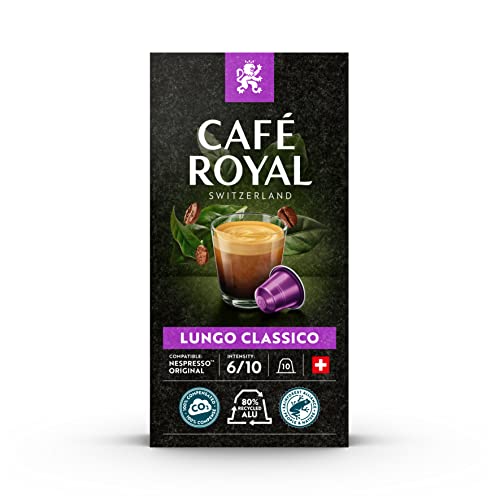 Café Royal Lungo Classico 100 Kapseln für Nespresso Kaffee Maschine - 6/10 Intensität - UTZ-zertifiziert Kaffeekapseln aus Aluminium