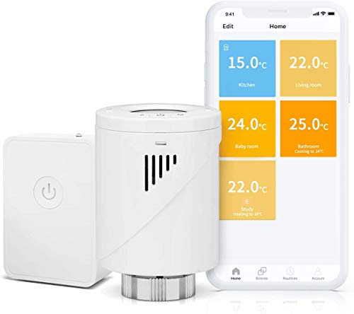 Smart Heizkörperthermostat, meross WLAN Thermostat, Intelligente Heizungssteuerung Kompatibel mit Alexa und Google, Fenstererkennungsfunktion, M30*1,5mm, 6 Adapter und HUB Enthalten
