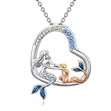 URONE Sterling Silber Meerjungfrau Herz Anhänger Halskette Mutter und Tochter Meerjungfrau Schmuck Geschenke für Frauen Mädchen