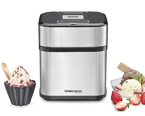 ROMMELSBACHER Eismaschine IM 12 'Kurt' - für Speiseeis, Frozen Yogurt, Sorbet & Slush, 1,5 Liter Gefrierbehälter, 500 ml Füllmenge, Zeitschaltuhr, leichte Reinigung, Eisportionierer