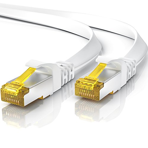 7,5m CAT 7 Netzwerkkabel Flach - Ethernet Kabel - Gigabit Lan 10 Gbit s - Patchkabel - Flachbandkabel - Verlegekabel - Cat.7 Rohkabel U FTP PIMF Schirmung mit RJ 45 Stecker - Switch Router Modem