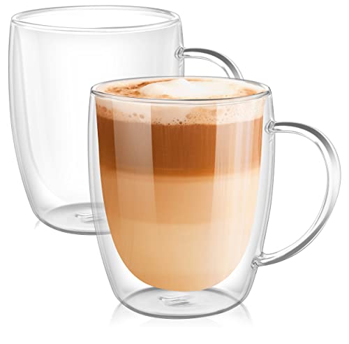 PunPun Klare Kaffeetasse Doppelwandige Isolierte Kaffeetassen, Perfekte Größe Für Trinkglas, Doppelwandige Isolierte Kaffeetassen (380 ml / 2 Stück)