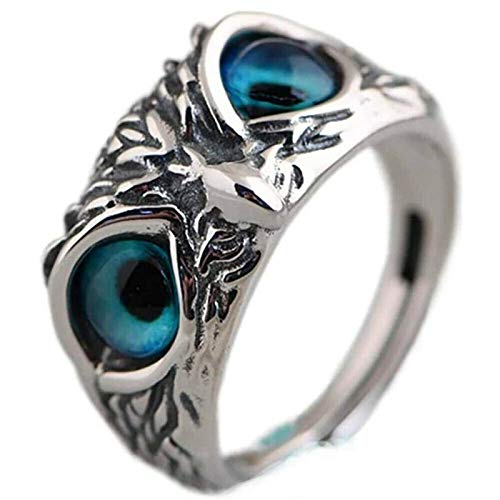 925 Sterling Silber Demon Eye Owl Ring, Retro Animal Open verstellbarer Ring Statement Ring Schmuck Geschenk für Frauen und Männer