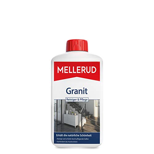 Mellerud Granit Reiniger & Pflege – Reinigungsmittel zum Entfernen von hartnäckigen Verschmutzungen auf Granit- oder Specksteinoberflächen – 1 x 1 l