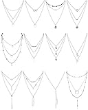 Finrezio 12 Stück Silber Ton Geschichteten Halskette Für Frauen Mädchen Sexy Lange Choker Kette y Halskette Bar Feder Pendent Halskette Sets