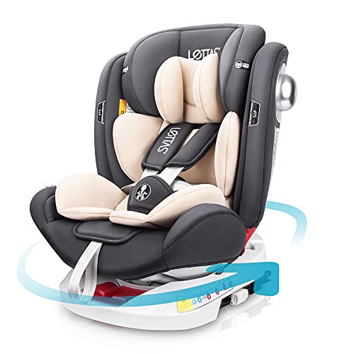 LETTAS Baby Autositz 360° Drehbar Gruppe 0+1/2/3 (0-36 kg/0-12 Year) mit Protektoren Seitliche Isofix Top Tether ECE R44/04 (Grau)