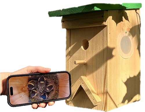 Hochwertiges Vogelhaus (Nistkasten) inklusive Kamera zum Vogel beobachten im Garten/Balkon mit WLAN Verbindung und 3m Stromkabel Geschenkidee Garten