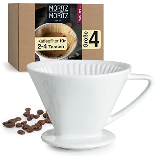 Moritz & Moritz Kaffeefilter Porzellan Größe 4 – Kaffeefilter Wiederverwendbar für exzellenten aromareichen Kaffeegeschmack – Kaffee Filteraufsatz für 2-4 Tassen - weiß