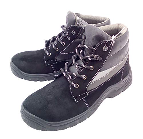 Powerfix Sicherheitsschuhe Arbeitsschuhe Schutzschuhe Halbschuhe Stiefel Leder Stahlkappe, Modell:Stiefel schwarz, Schuhgröße:45