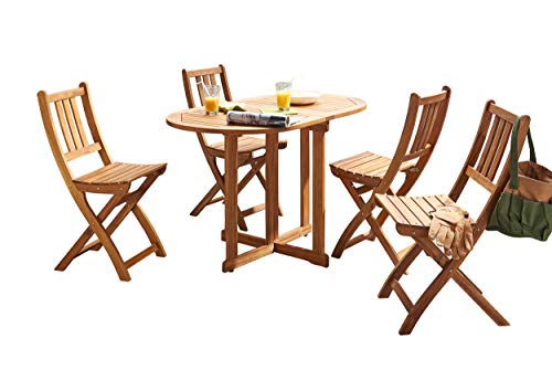 SAM 5-TLG. Gartengruppe Pablo, 1 x Tisch 120x70 cm + 4 x Stuhl, Balkongruppe klappbar, Akazien-Holz