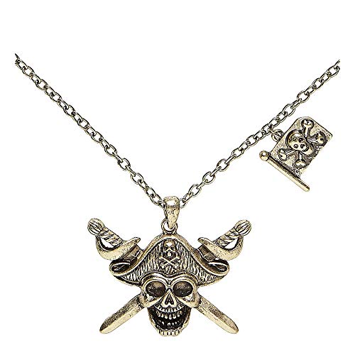 Widmann 46748 - Halskette mit Piratentotenkopf und gekreuzten Schwertern mit Piratenflagge, Schmuck, Halsband, Pirat, Karneval, Mottoparty