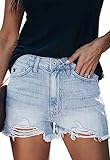 ANCAPELION Damen Denim Shorts Ripped Jeansshorts Mittlere Taille Ausgefranster Saum Hotpants Used-Look Shorts für Sommer B-Hellblau M