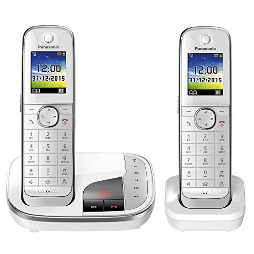 Panasonic KX-TGJ322GW Familien-Telefon mit Anrufbeantworter (schnurloses Telefon DUO, strahlungsarm, Anrufschutz, DECT Basistation) weiß