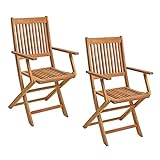 ESTEXO Gartenstühle Holzstühle Klappstühle 2er Set Akazienholz Stuhlset mit Armlehne Balkonstühle Terrasse Holz Akazie