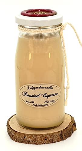 Lilygardencandles Duftkerze Roasted Espresso Milchflasche/Brennzeit 56+/ 6x14cm/ 100% Sojawachs/klassischer Espresso-Duft