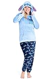 Disney Schlafanzug Damen Lang Stitch Pyjama Teenager (M, Blau Stitch)
