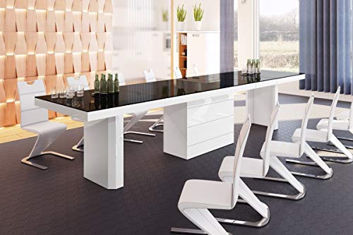 Design Esstisch Tisch HE-444 Schwarz/Weiß Hochglanz XXL ausziehbar 160 bis 412 cm