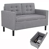 Mingone Sofa 2 Sitzer Sofa mit Stauraum Couch Sessel Klein mit Lehne Modern Design aus Kissen Leinen Sofa für 2 Personen,Hellgrau