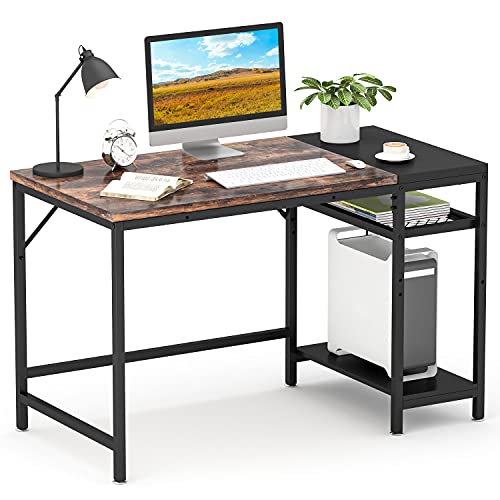GIKPAL Schreibtisch mit Regal, Computertisch mit Spleißbrett, Schreibtisch Industrial aus Holz und Metall, Bürotisch Laptop PC Tisch für Home Office, 120x60x75cm (Vintage Braun)