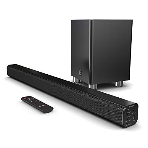 K2 Bluetooth Soundbar Mit Wireless Subwoofer für TV | 150W, 2.1 Channel, HDMI ARC, Filme, Sport, Musik, Fußball, AUX Playback | Majority K2 Sound bar | Soundbar für TV Geräte | Black