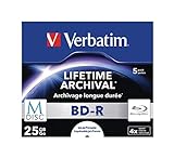 Verbatim MDISC BD-R Blu-ray Rohlinge, 25 GB, Blu-ray-Disc mit 4-facher Schreibgeschwindigkeit, 5er-Pack Jewel Case, großflächig bedruckbar, Blu-ray-Disks für Video- und Audiodateien