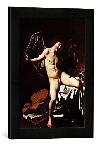 Gerahmtes Bild von Michelangelo Merisi Caravaggio Amor als Sieger, Kunstdruck im hochwertigen handgefertigten Bilder-Rahmen, 30x40 cm, Schwarz matt