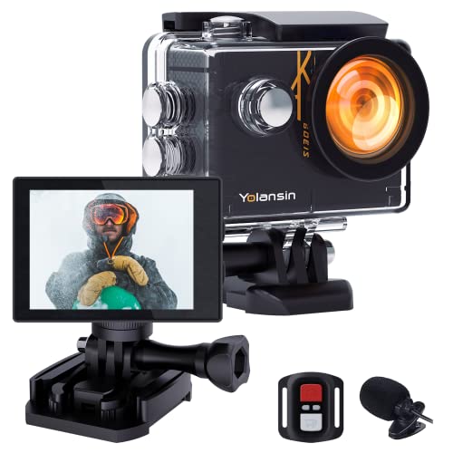 Yolansin Action-Kamera 4K 30FPS/60FPS 20MP WiFi 40m wasserdichte Unterwasserkamera EIS-Sport-Kamera mit HD-DV-Camcorder mit 2,4g Fernbedienungshelm-Kamera(Auflösung Möglichkeit) (4K 60FPS)