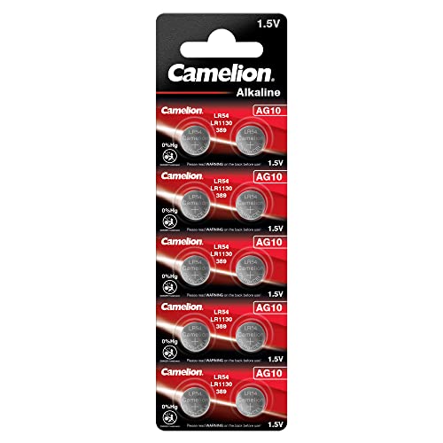 Camelion 12051010 - Alkaline Knopfzellen-Batterie ohne Quecksilber AG10/LR54/LR1130/389 mit 1,5 Volt, 10er Set, Kapazität 78 mAh
