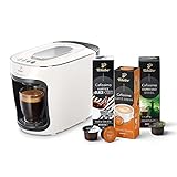 Tchibo Cafissimo mini Kaffeemaschine Kapselmaschine inkl. 30 Kapseln für Caffè Crema, Espresso und Kaffee, Weiß, für Zuhause, Reisen, Camping, Büro