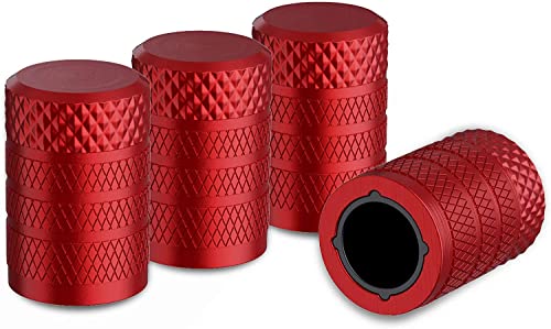 CKAuto Reifenventilkappen, rot, 4 STK./Packung, eloxiertes Aluminium Reifenventilkappen-Set, korrosionsbeständig, universelle Ventilkappen für Autos LKWs Motorräder Geländewagen und Fahrräder