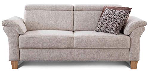 Cavadore 3-Sitzer Sofa Ammerland / Couch mit Federkern im Landhausstil / Inkl. verstellbaren Kopfstützen / 186 x 84 x 93 / Strukturstoff natur