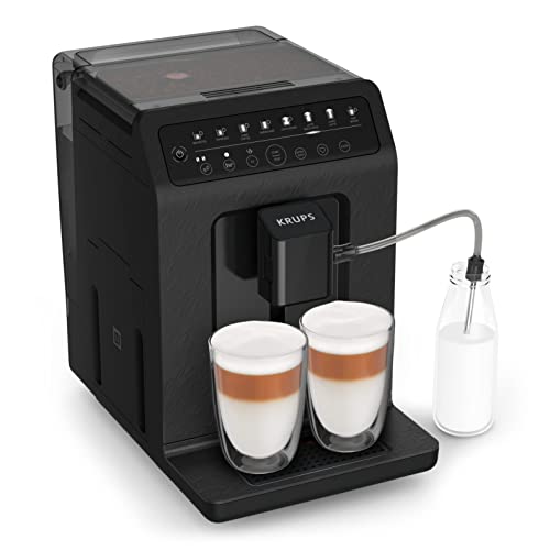 Krups EA897B Evidence ECOdesign Kaffeevollautomat | automatische Espresso- und Cappuccino-Funktion | Quattro Force Technologie | One-Touch Tassen mit Milch | 8 Voreinstellungen | Milchsystem | Schwarz