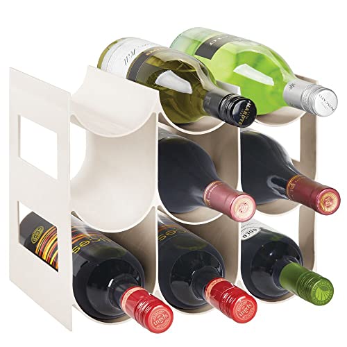 mDesign praktisches Wein- und Flaschenregal – Weinregal Kunststoff für bis zu 9 Flaschen – freistehendes Regal für Weinflaschen oder andere Getränke – cremefarben