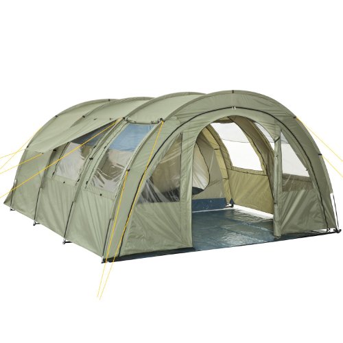 CampFeuer Tunnelzelt Multi Zelt für 4 Personen | riesiger Vorraum, 5000 mm Wassersäule | mit Bodenplane und versetzbarer Vorderwand | Campingzelt Familienzelt (olivgrün)