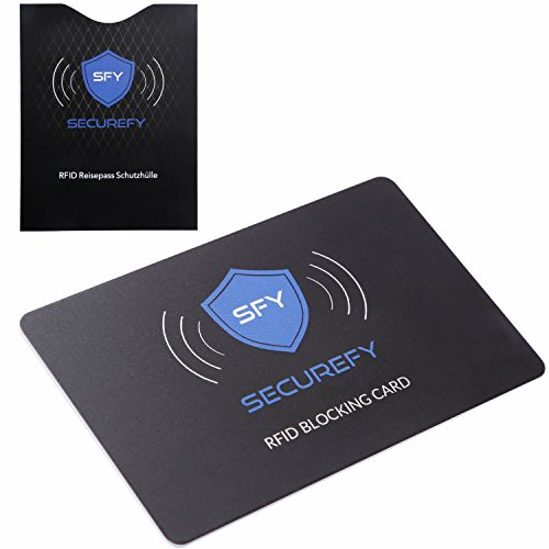 SECUREFY® | RFID NFC Blocker Karte | Hochwertige NFC Schutzkarte | Gratis RFID Reisepassschutzhülle | elektromagnetischer Störsender | Keine nervigen EC Karten Schutzhüllen mehr | Schutz 13.56 MHz